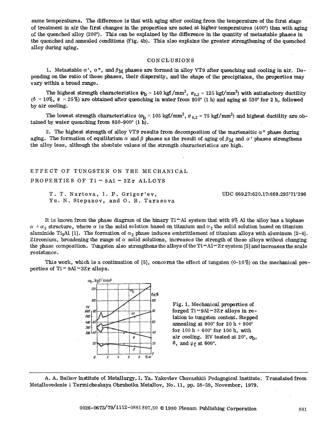 Effect of tungsten on the mechanical properties of Ti−9Al−3Zr alloys by Unknown