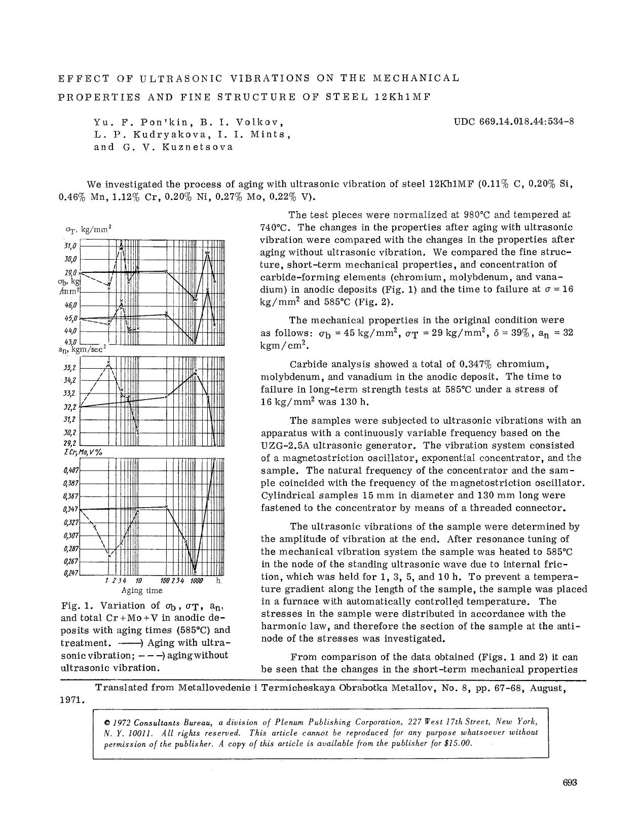 Effect of ultrasonic vibrations on the mechanical properties and fine structure of steel 12Kh1MF by Unknown