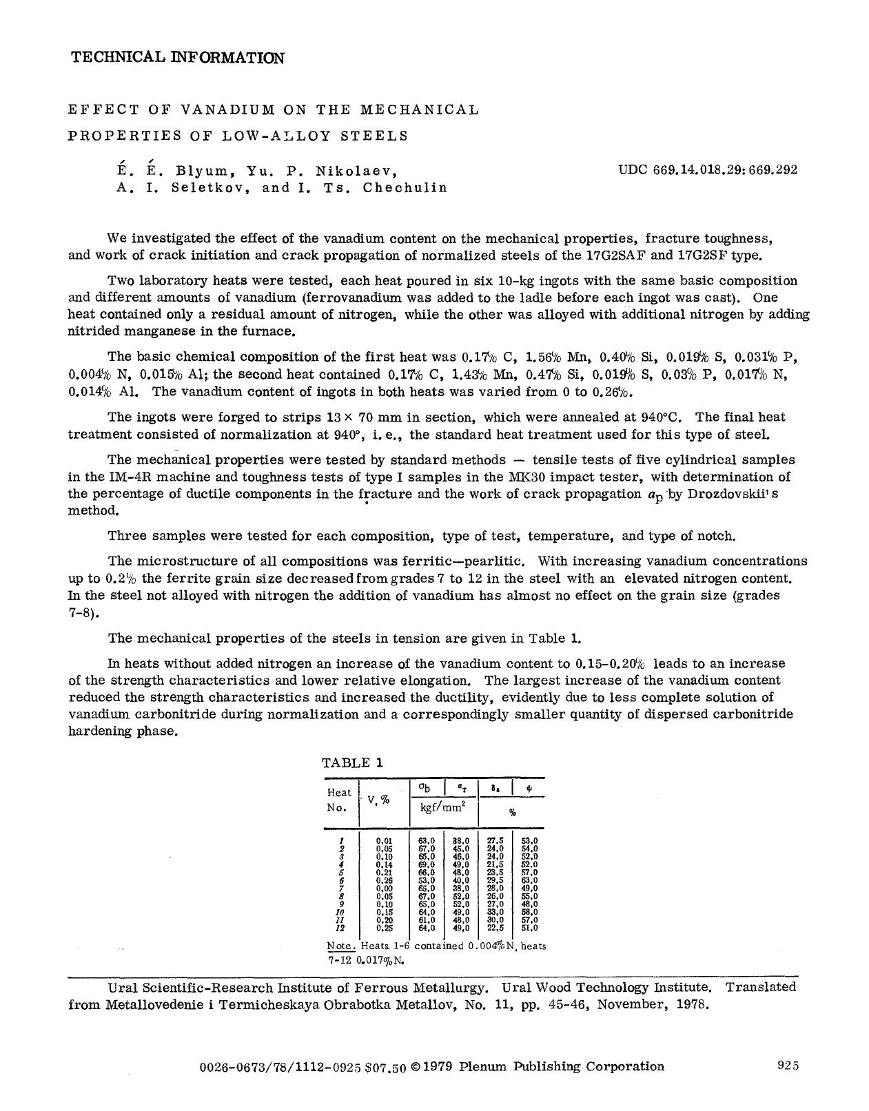 Effect of vanadium on the mechanical properties of low-alloy steels by Unknown