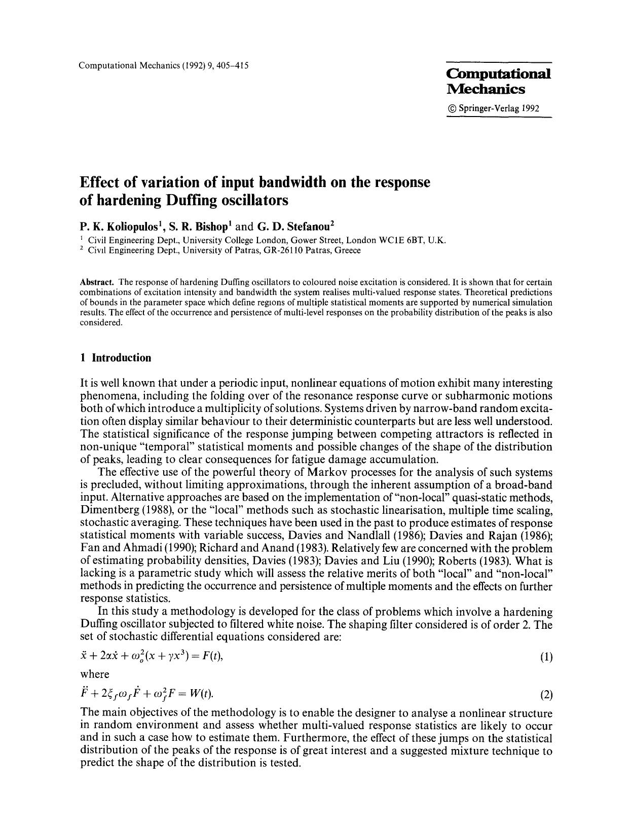 Effect of variation of input banwidth on the response of hardening Duffing oscillators by Unknown
