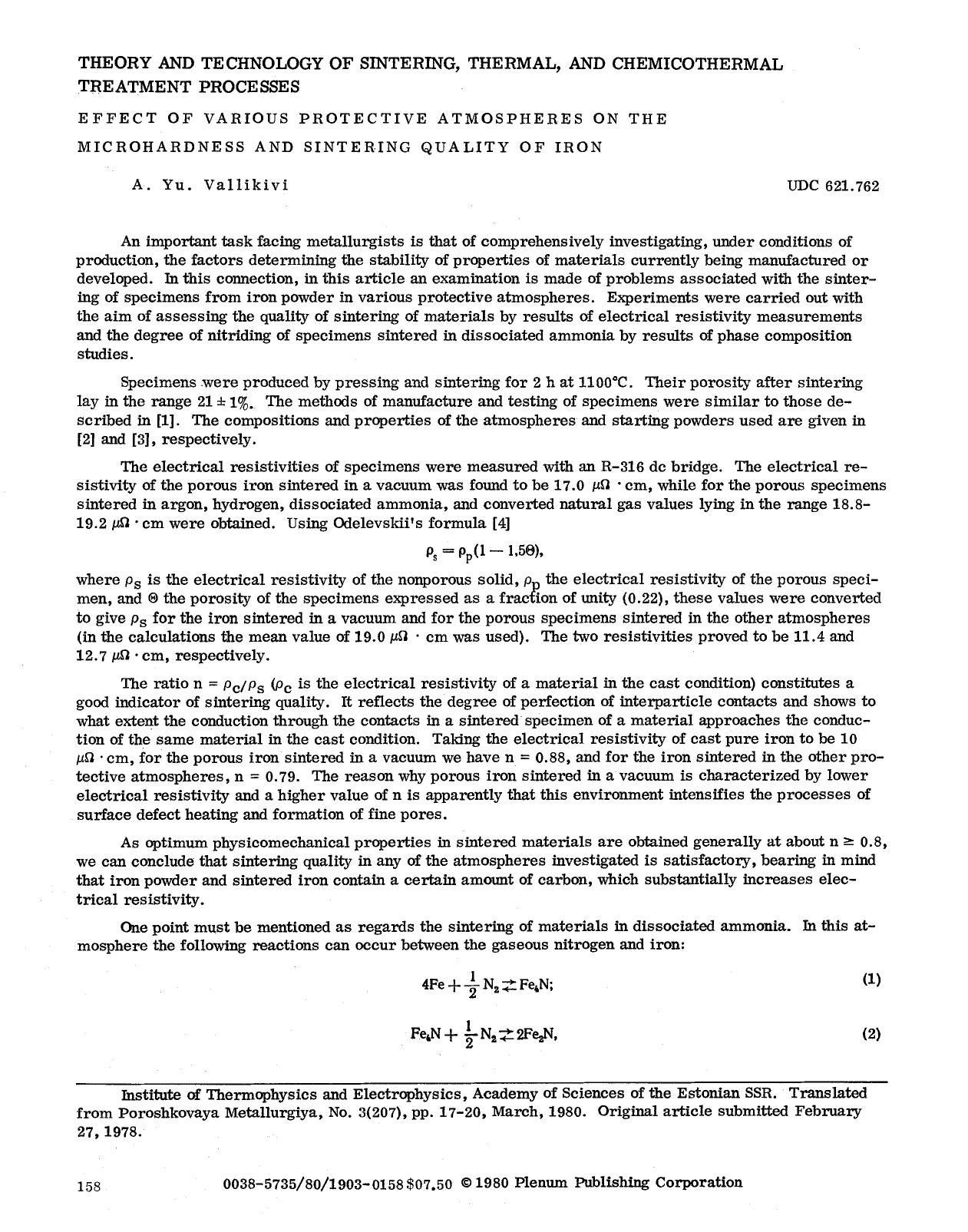 Effect of various protective atmospheres on the microhardness and sintering quality of iron by Unknown