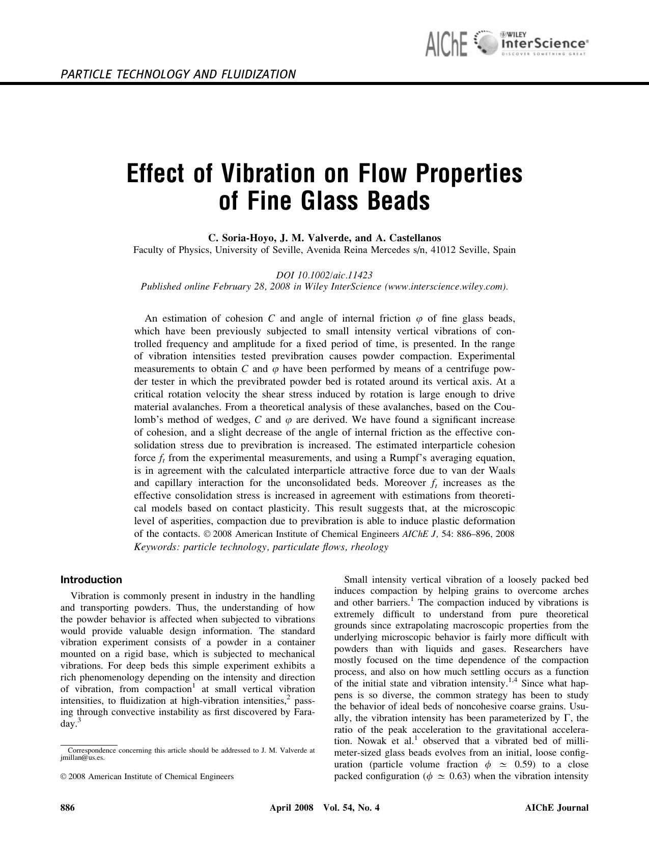 Effect of vibration on flow properties of fine glass beads by Unknown