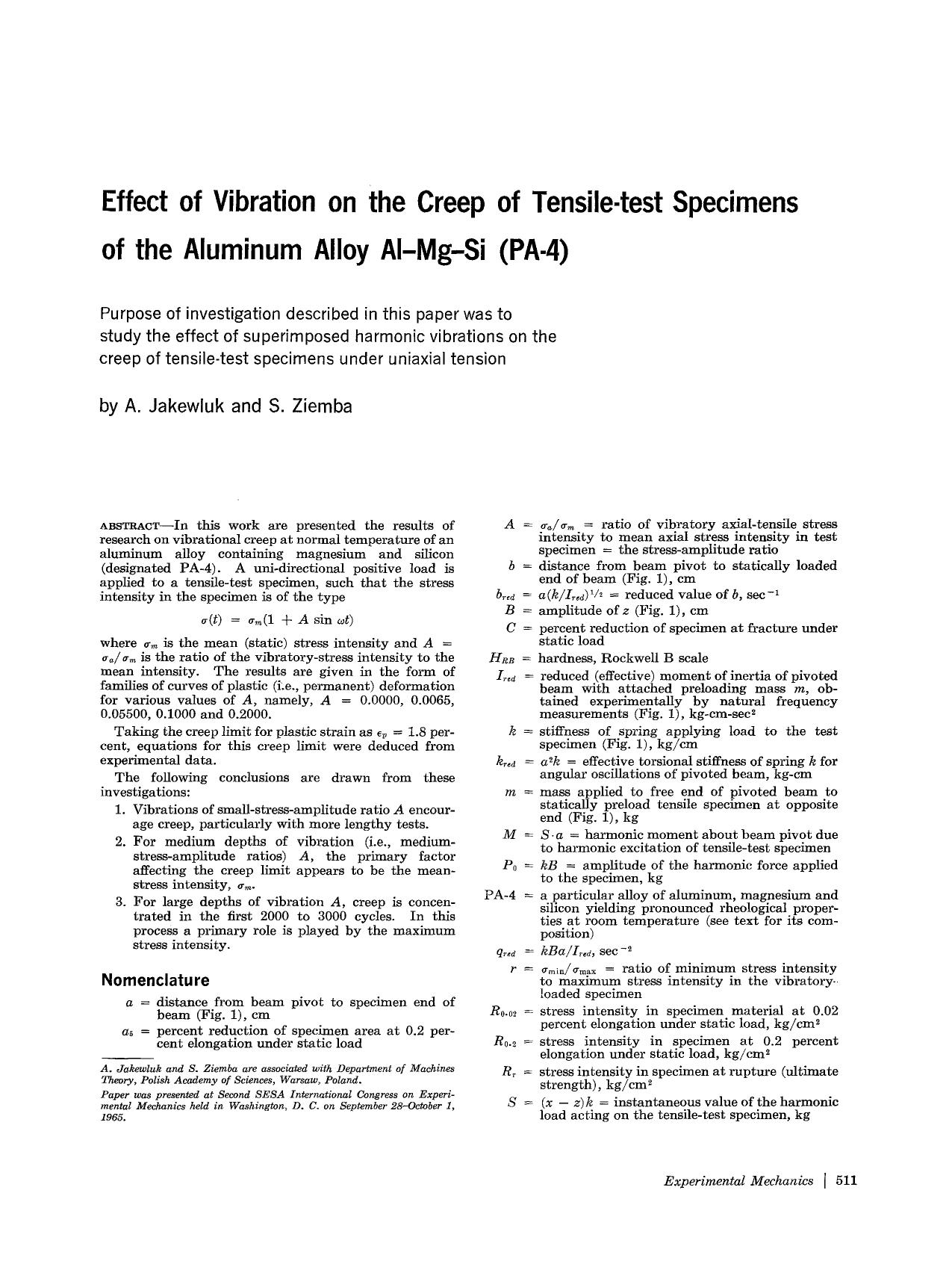 Effect of vibration on the creep of tensile-test specimens of the aluminum alloy Al−Mg−Si (PA-4) by Unknown
