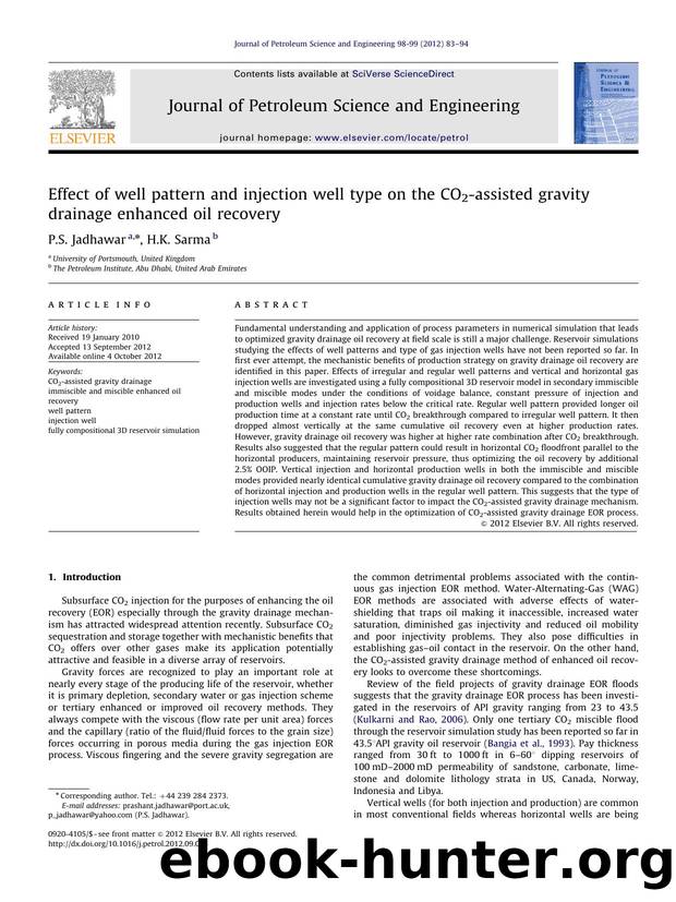 Effect of well pattern and injection well type on the CO2-assisted gravity drainage enhanced oil recovery by P.S. Jadhawar & H.K. Sarma