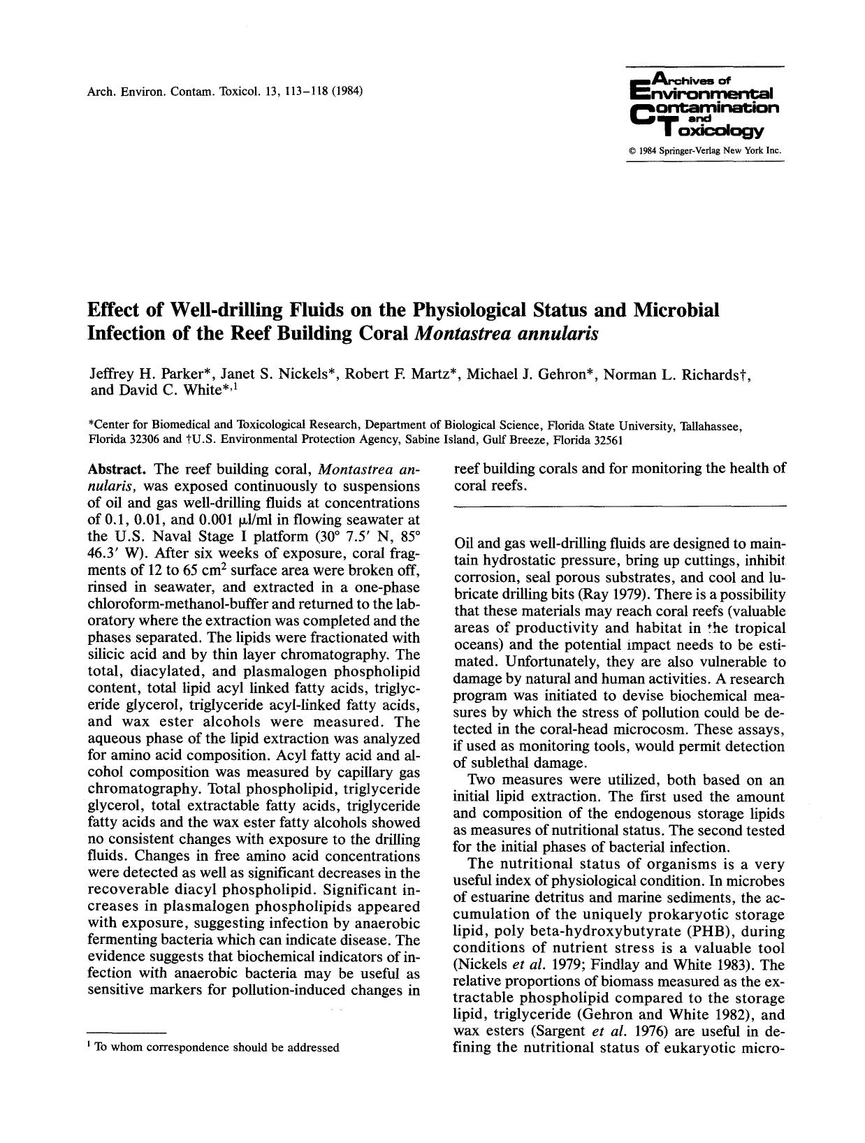 Effect of well-drilling fluids on the physiological status and microbial infection of the reef building coral <Emphasis Type="Italic">Montastrea annularis <Emphasis> by Unknown