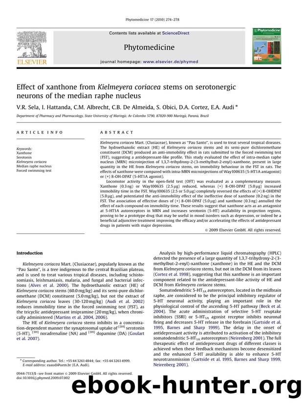 Effect of xanthone from Kielmeyera coriacea stems on serotonergic neurons of the median raphe nucleus by V.R. Sela; I. Hattanda; C.M. Albrecht; C.B. De Almeida; S. Obici; D.A. Cortez; E.A. Audi