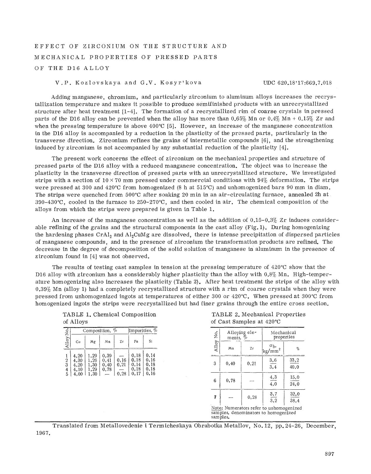 Effect of zirconium on the structure and mechanical properties of pressed parts of the D16 alloy by Unknown