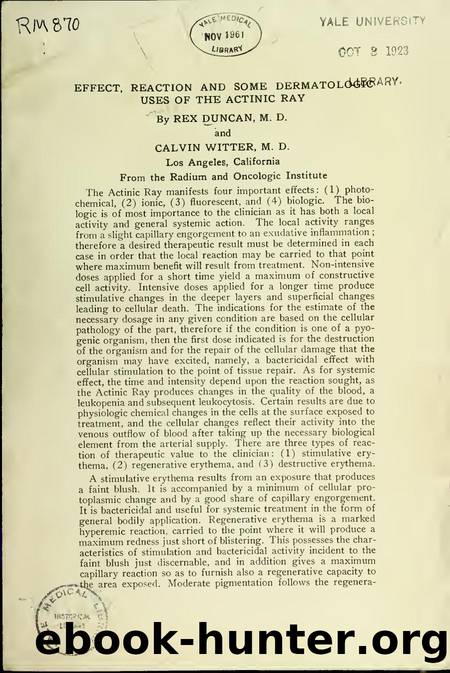 Effect, reaction and dermatologic uses of the actinic ray by Duncan Rex