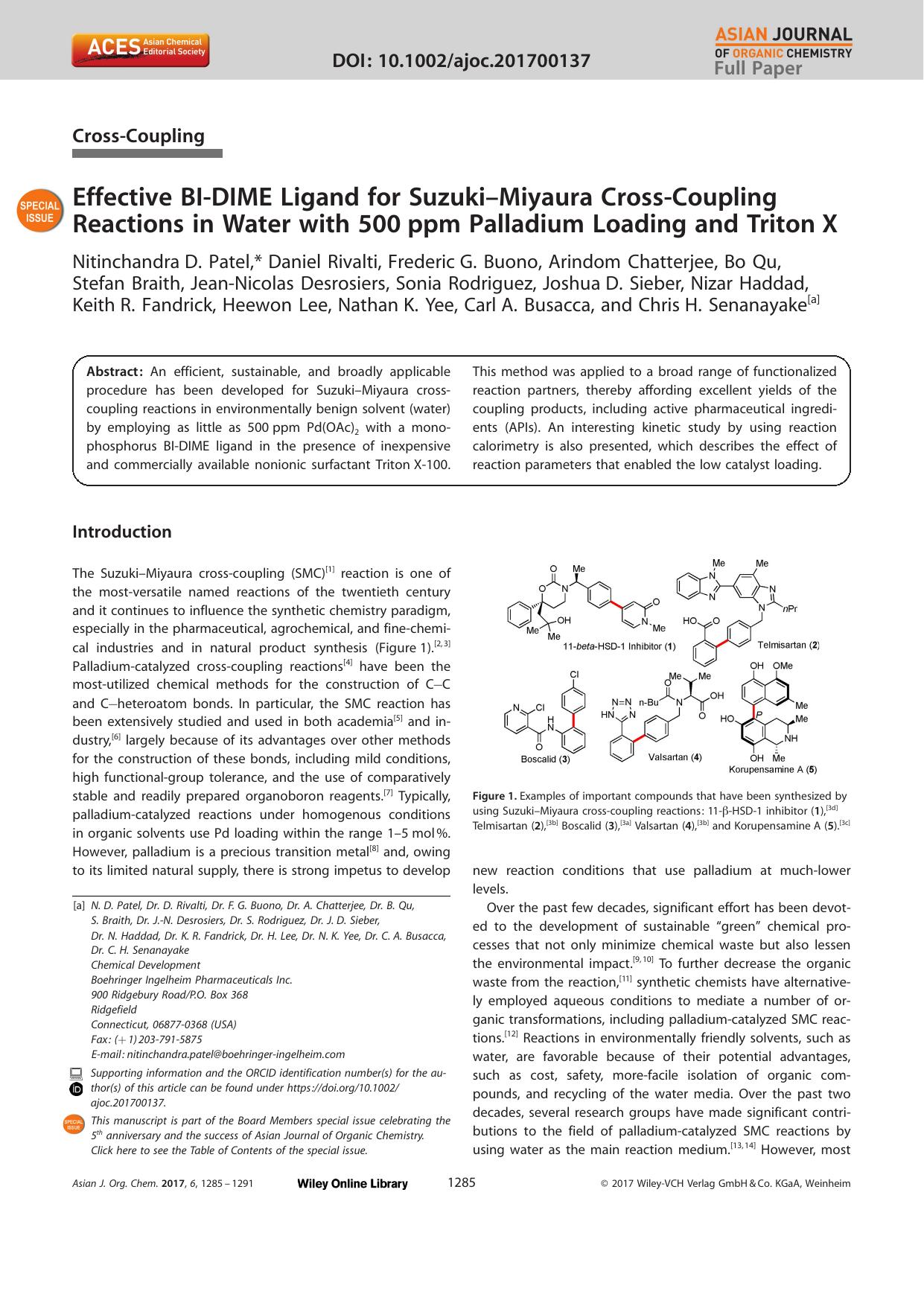 Effective BIâDIME Ligand for SuzukiâMiyaura CrossâCoupling Reactions in Water with 500âppm Palladium Loading and TritonâX by Unknown