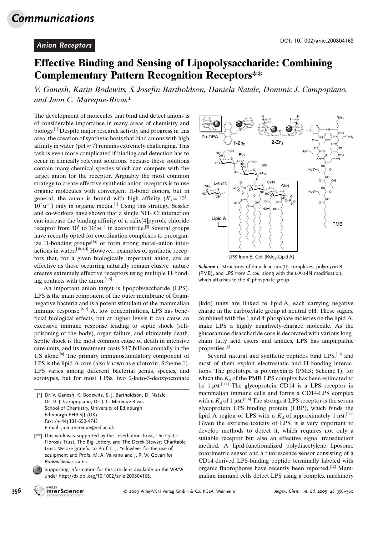 Effective Binding and Sensing of Lipopolysaccharide: Combining Complementary Pattern Recognition Receptors by Unknown