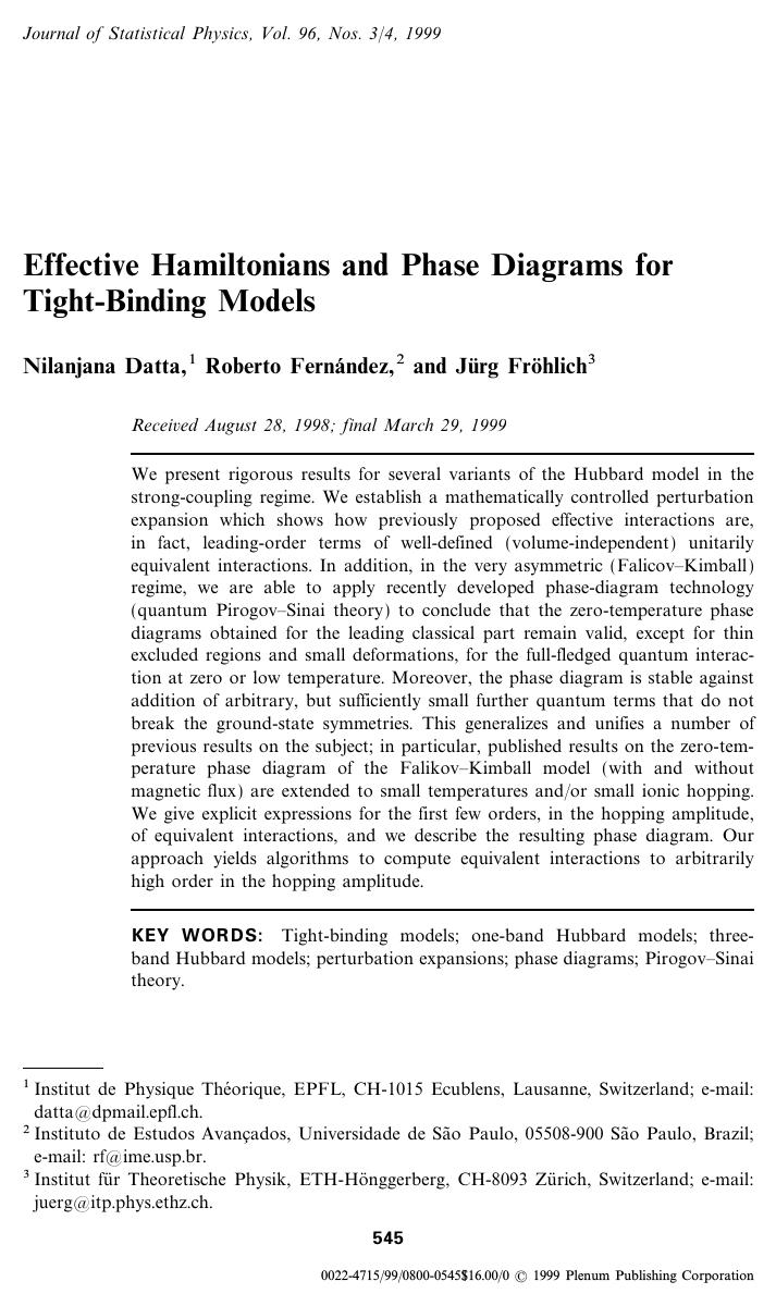 Effective Hamiltonians and Phase Diagrams for Tight-Binding Models by Unknown