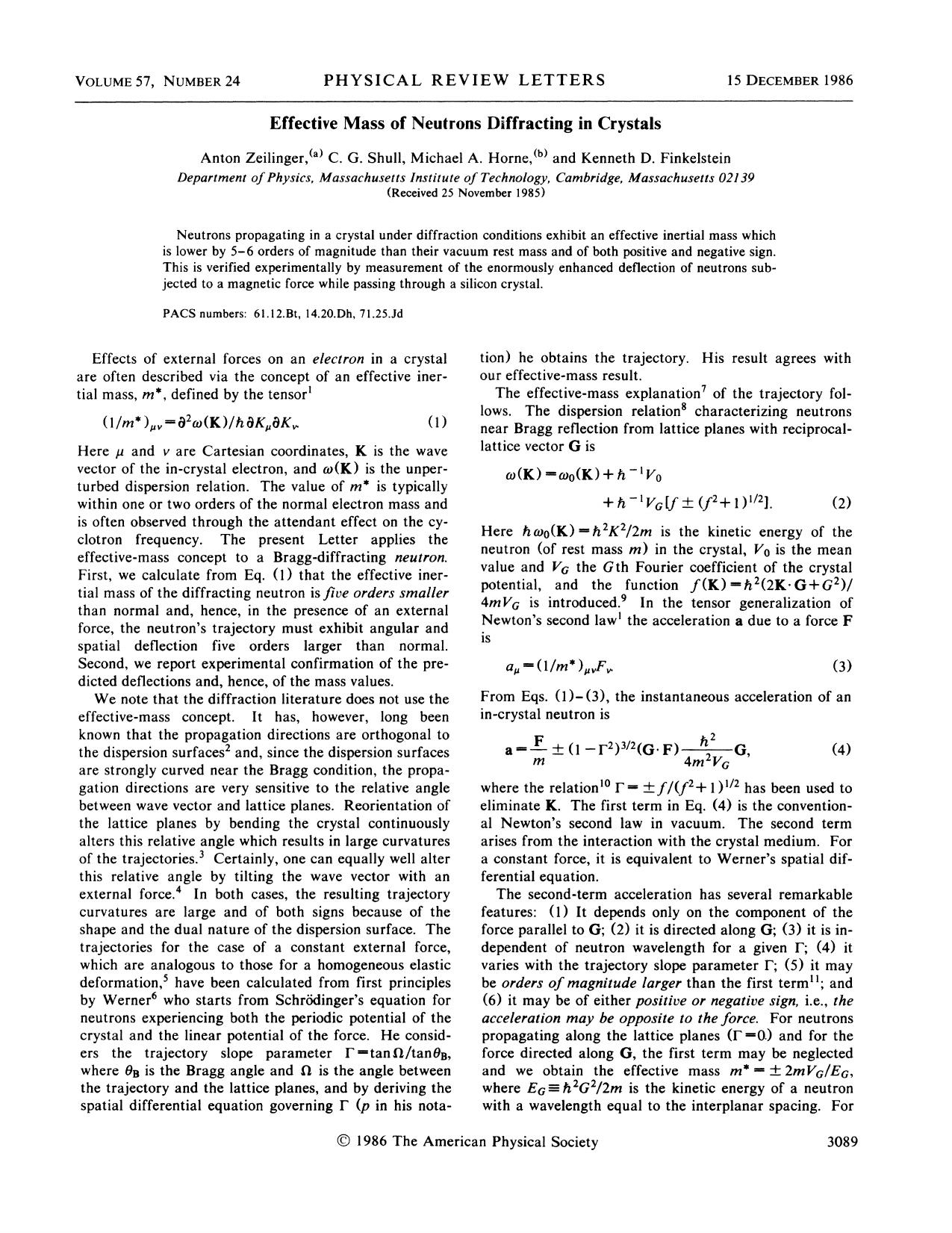 Effective Mass of Neutrons Diffracting in Crystals (1986) by Unknown