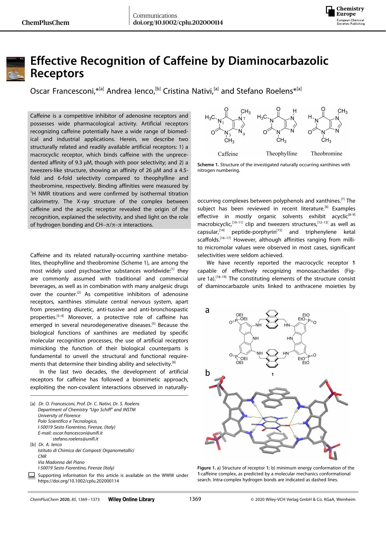 Effective Recognition of Caffeine by Diaminocarbazolic Receptors by Unknown