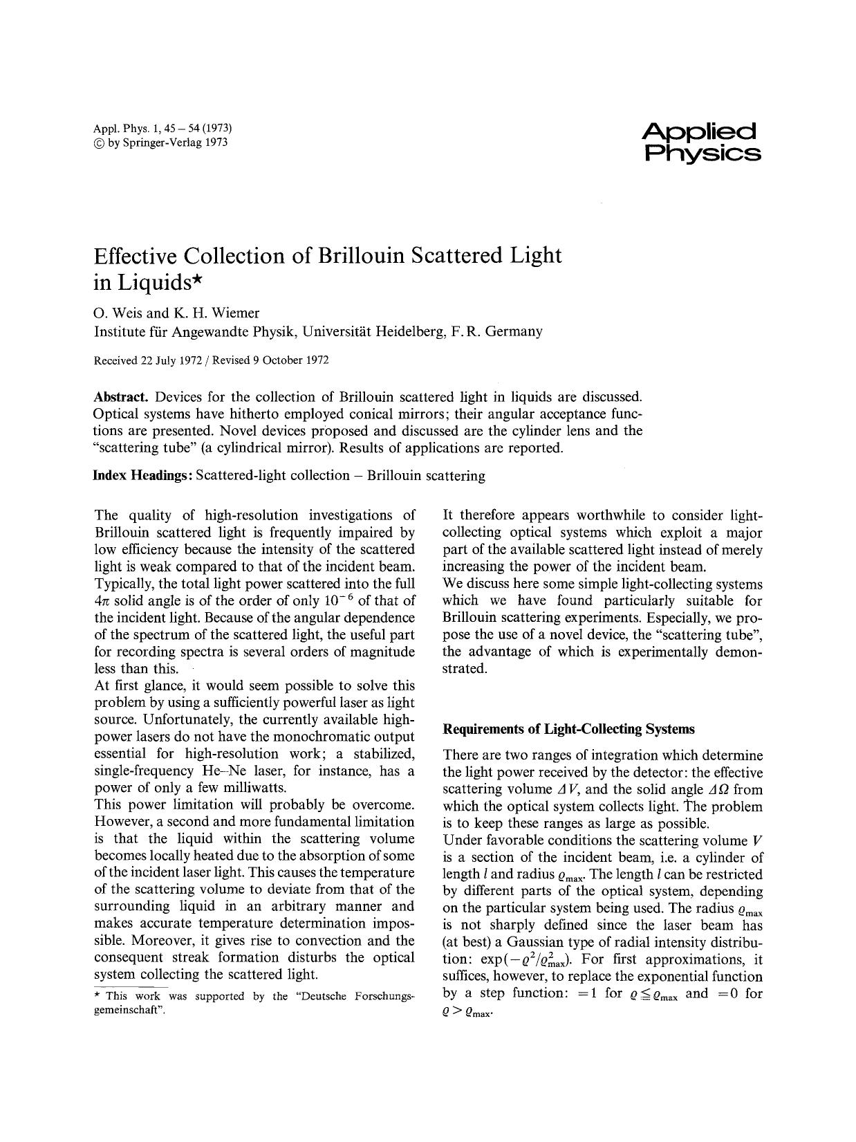 Effective collection of Brillouin scattered light in liquids by Unknown