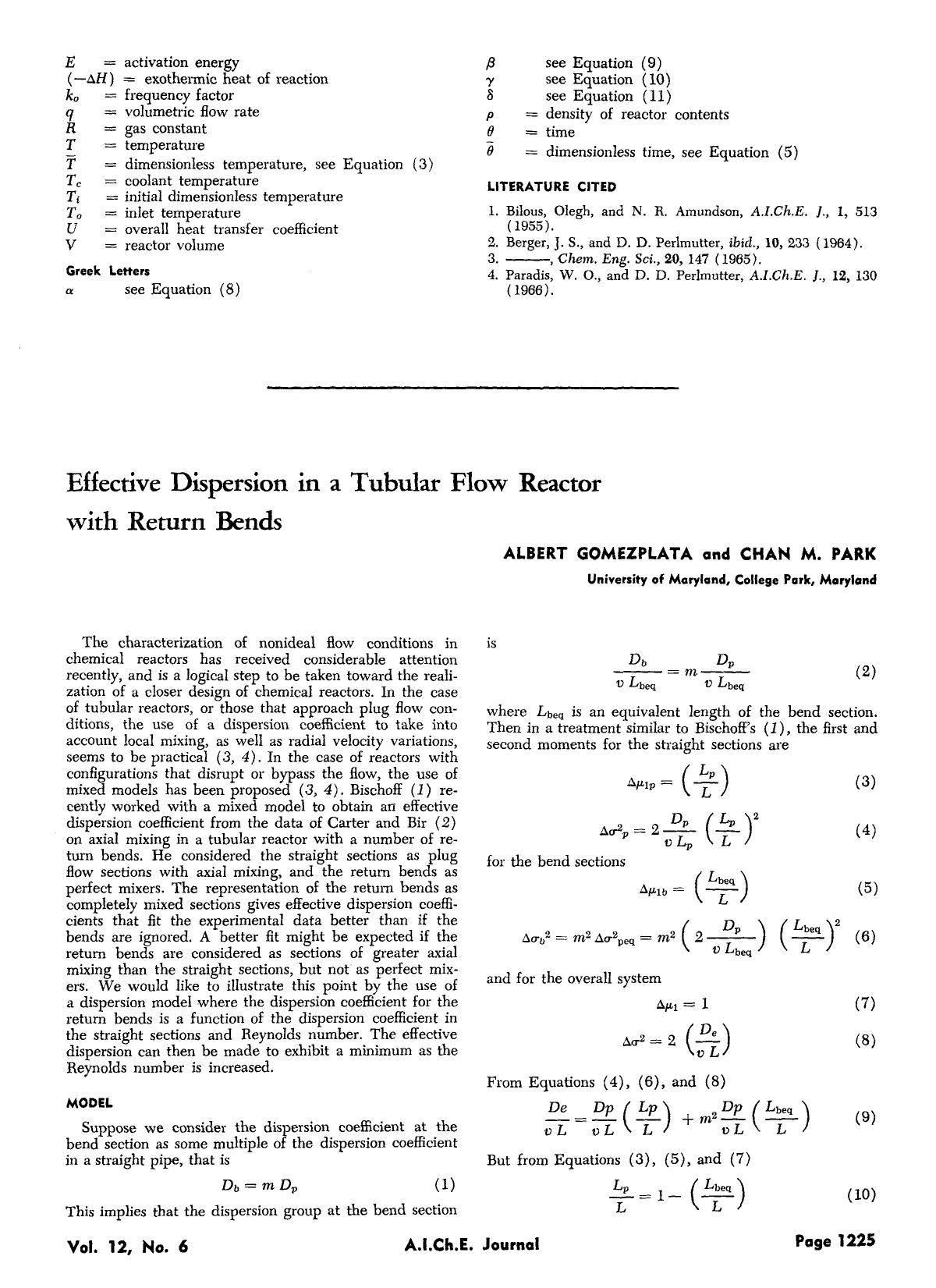 Effective dispersion in a tubular flow reactor with return bends by Unknown