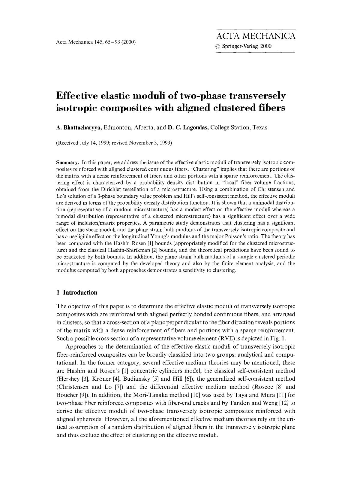 Effective elastic moduli of two-phase transversely isotropic composites with aligned clustered fibers by Unknown