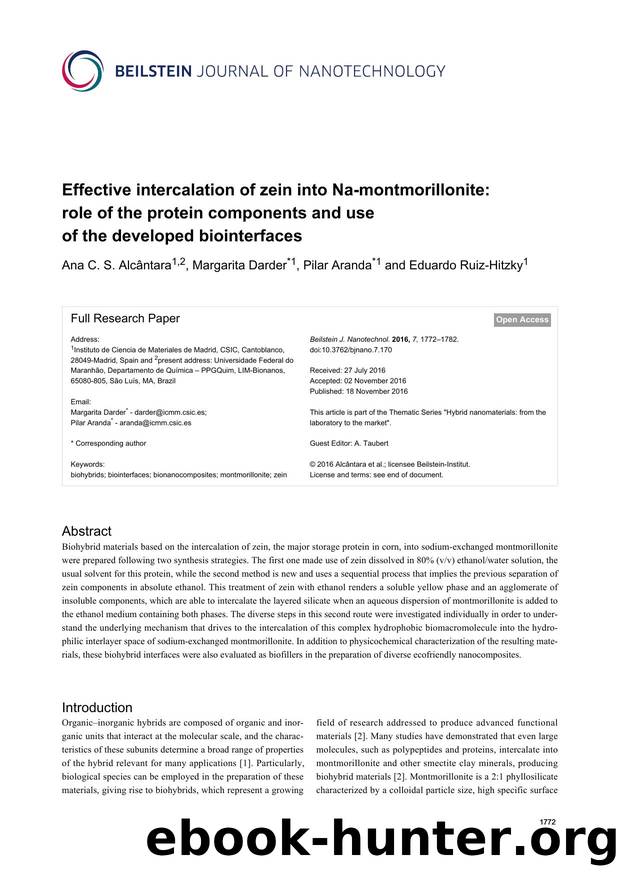Effective intercalation of zein into Na-montmorillonite: role of the protein components and use of the developed biointerfaces by Ana C. S. Alcântara Margarita Darder Pilar Aranda Eduardo Ruiz-Hitzky