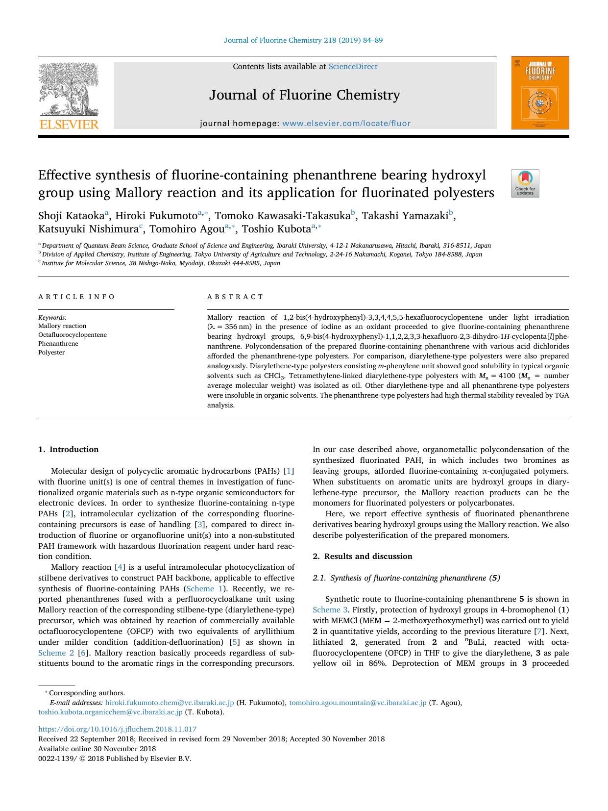 Effective synthesis of fluorine-containing phenanthrene bearing hydroxyl group using Mallory reaction and its application for fluorinated polyesters by unknow