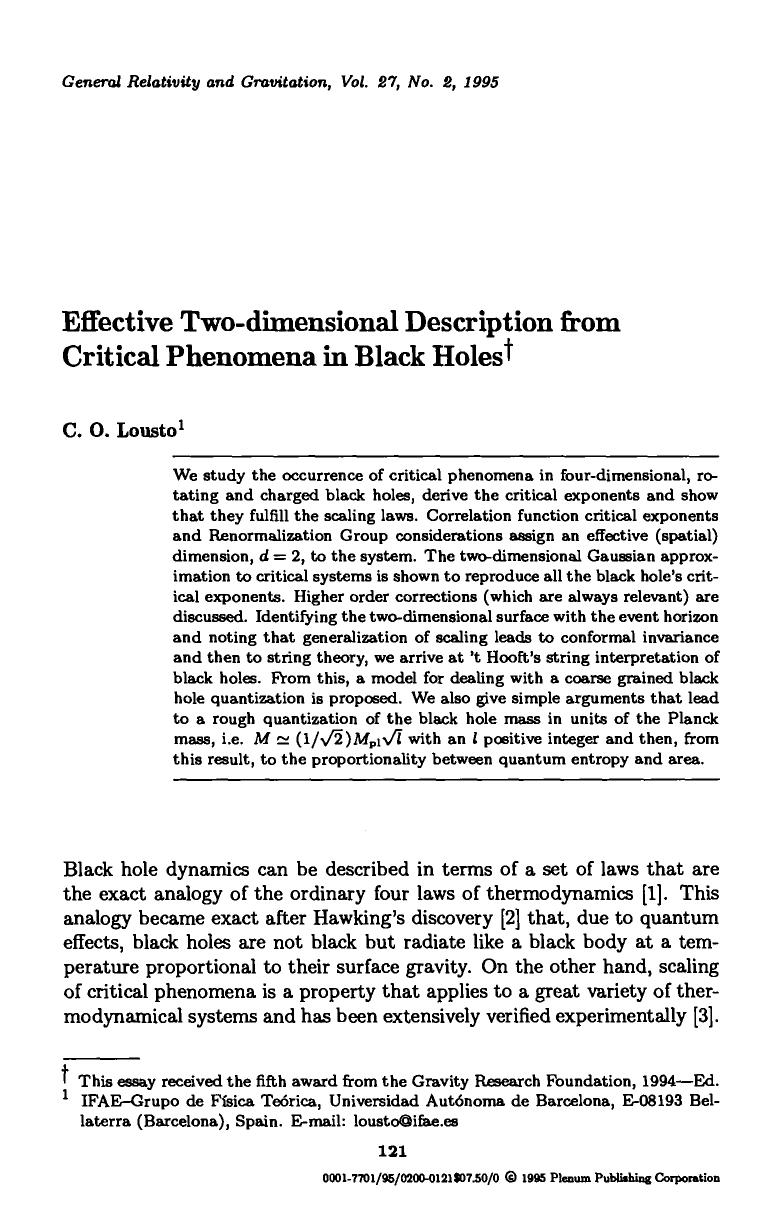 Effective two-dimensional description from critical phenomena in black holes by Unknown