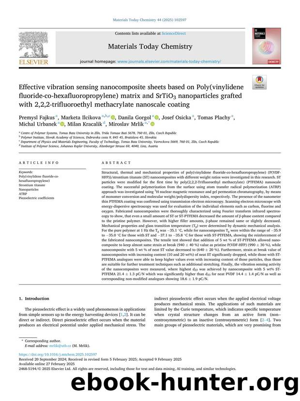 Effective vibration sensing nanocomposite sheets based on Poly(vinylidene fluoride-co-hexafluoropropylene) matrix and SrTiO3 nanoparticles grafted with 2,2,2-trifluoroethyl methacr by unknow