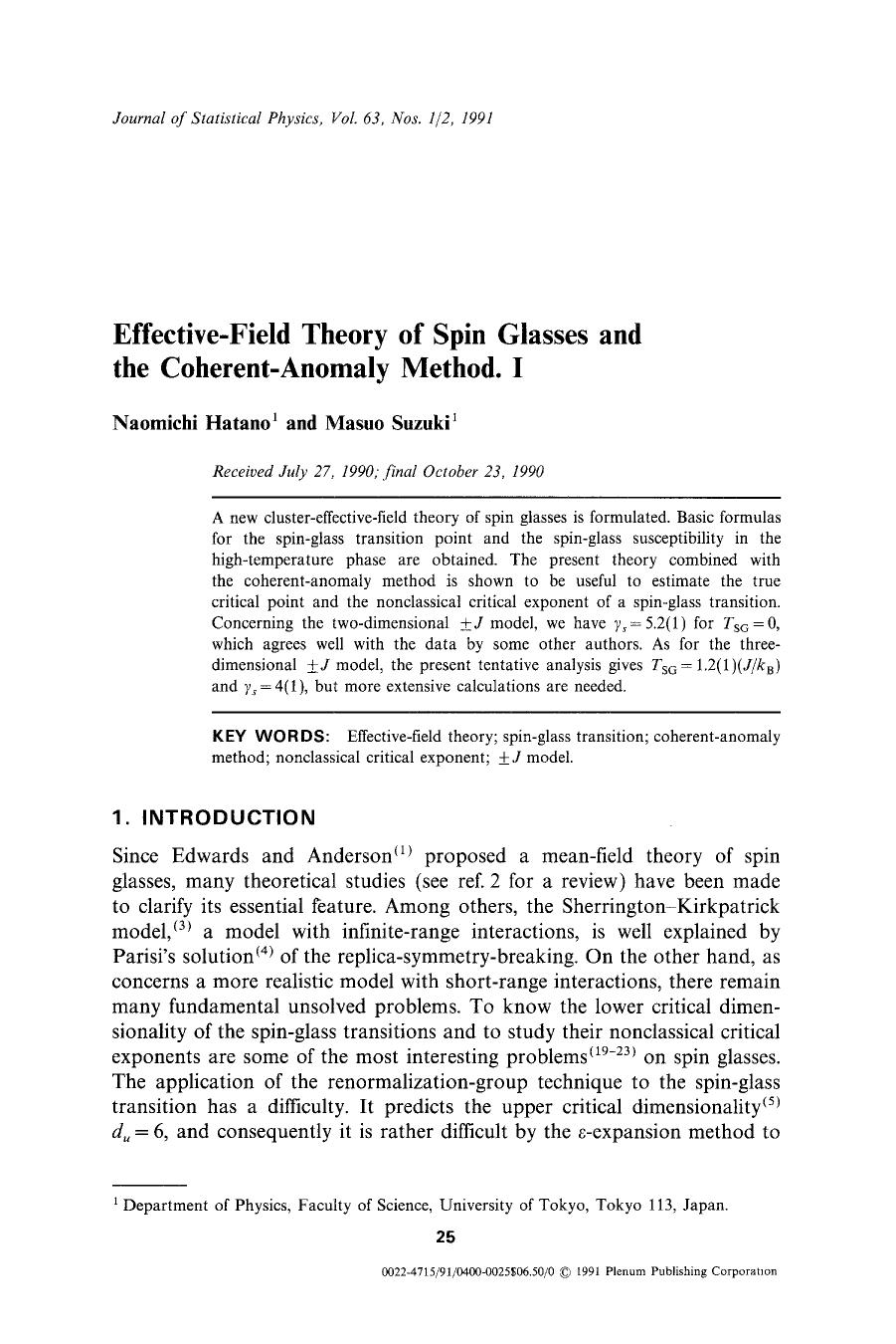 Effective-field theory of spin glasses and the coherent-anomaly method. I by Unknown
