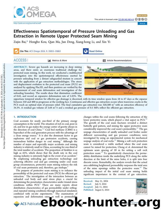 Effectiveness Spatiotemporal of Pressure Unloading and Gas Extraction in Remote Upper Protected Seam Mining by Zujin Bai Hongbo Kou Qian Ma Jun Deng Xiang-hong Li & Xin Yi