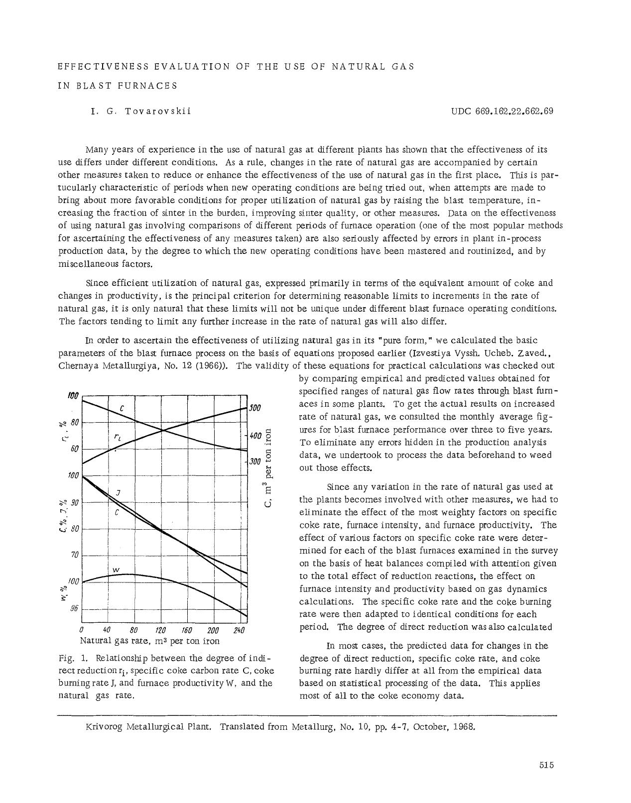 Effectiveness evaluation of the use of natural gas in blast furnaces by Unknown