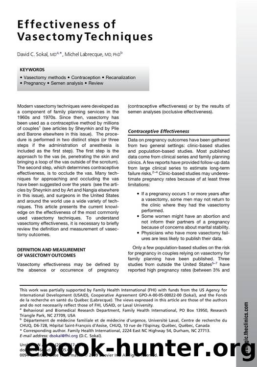Effectiveness of Vasectomy Techniques by David C. Sokal MD; Michel Labrecque MD PhD