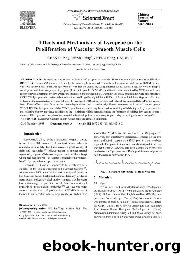 Effects and Mechanisms of Lycopene on the Proliferation of Vascular Smooth Muscle Cells by Li-Ping CHEN; Shu-Ying HE; Heng ZHENG; Yu-Lu DAI
