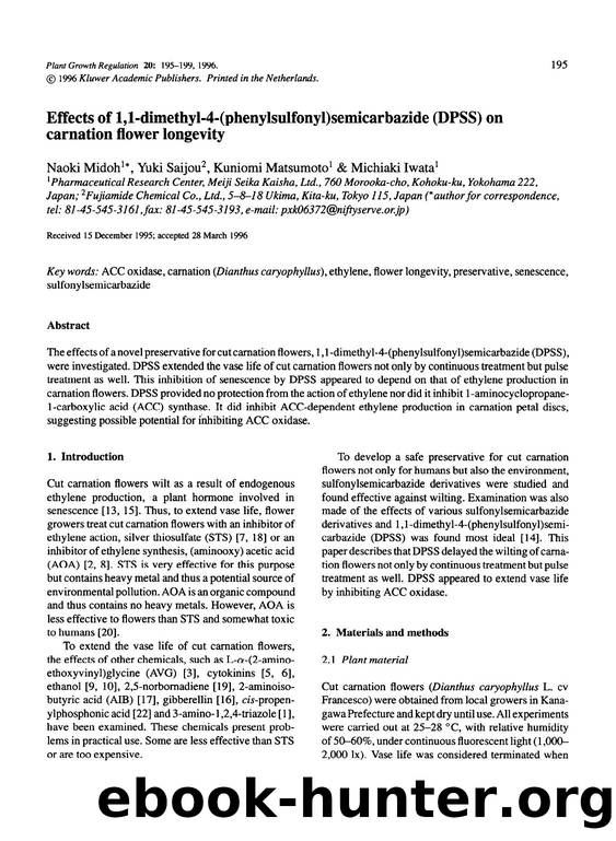 Effects of 1,1-dimethyl-4-(phenylsulfonyl)semicarbazide (DPSS) on carnation flower longevity by Unknown