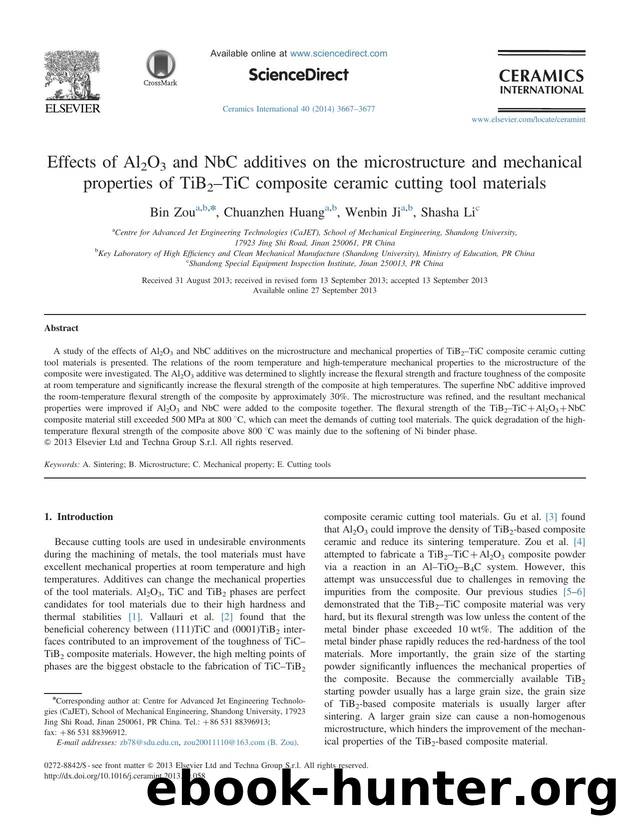 Effects of Al2O3 and NbC additives on the microstructure and mechanical properties of TiB2âTiC composite ceramic cutting tool materials by Bin Zou & Chuanzhen Huang & Wenbin Ji & Shasha Li