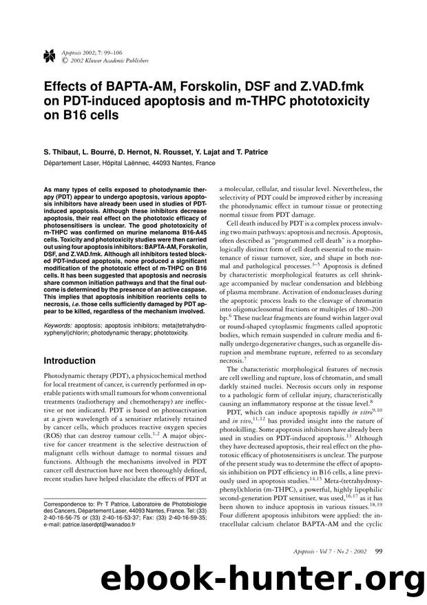 Effects of BAPTA-AM, Forskolin, DSF and Z.VAD.fmk on PDT-induced apoptosis and m-THPC phototoxicity on B16 cells by Unknown