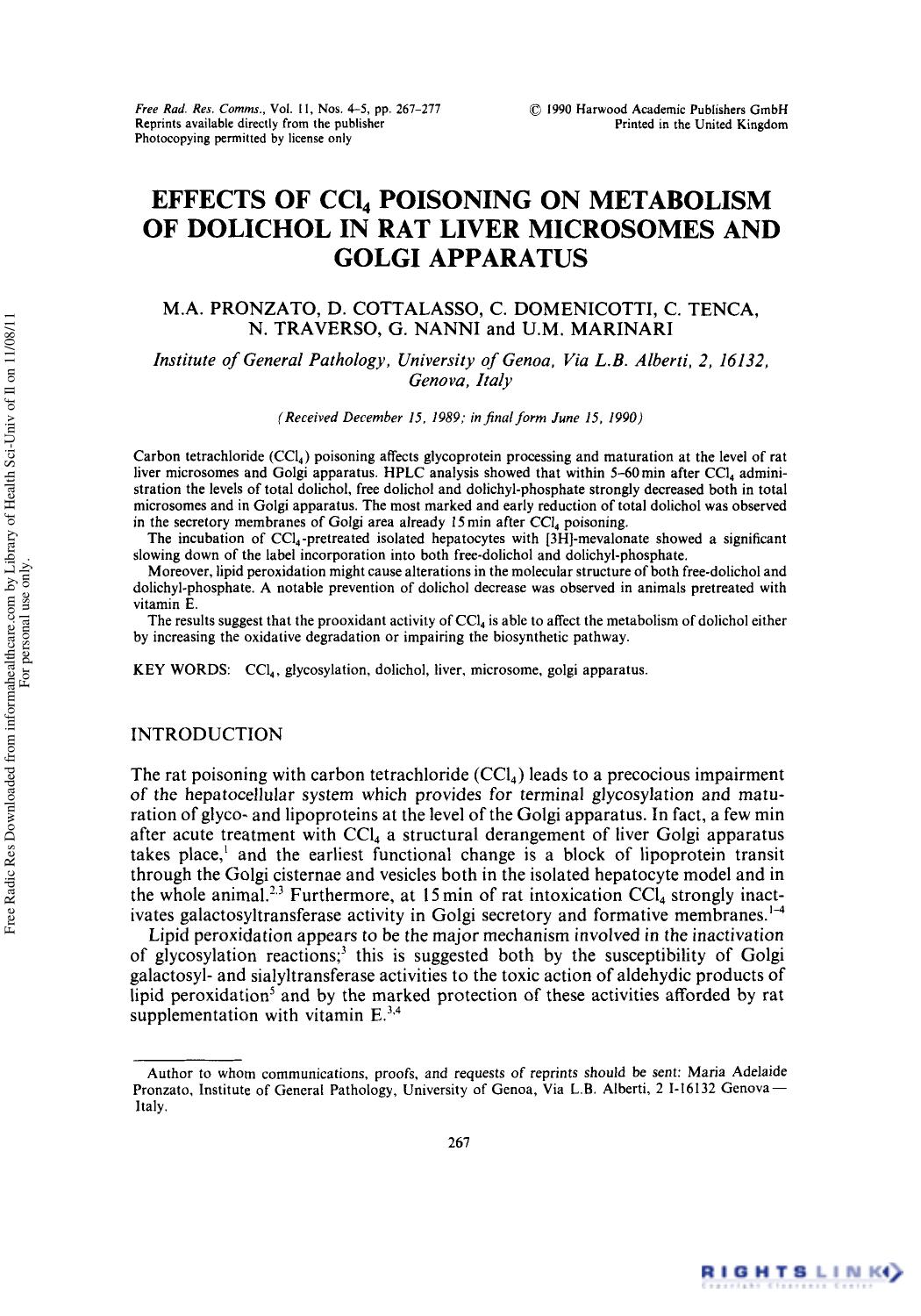 Effects of CC14 Poisoning on Metabolism of Dolichol in RAT Liver Microsomes and Golgi Apparatus by unknow