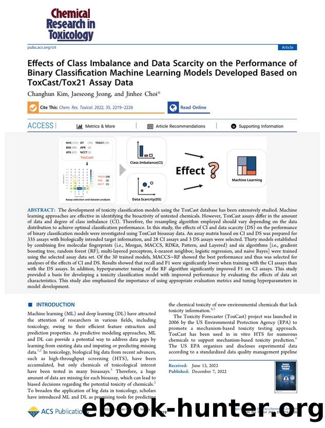 Effects of Class Imbalance and Data Scarcity on the Performance of Binary Classification Machine Learning Models Developed Based on ToxCastTox21 Assay Data by Changhun Kim Jaeseong Jeong and Jinhee Choi