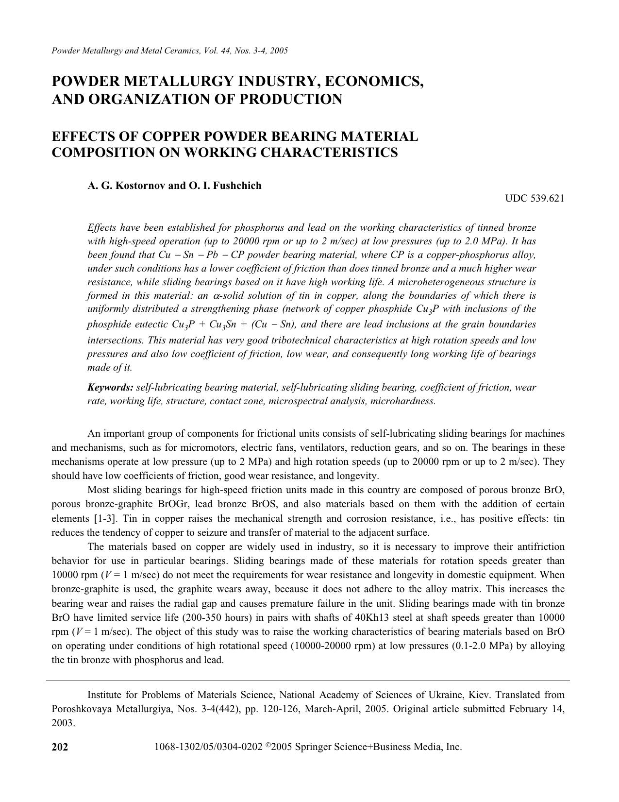 Effects of Copper Powder Bearing Material Composition on Working Characteristics by Unknown