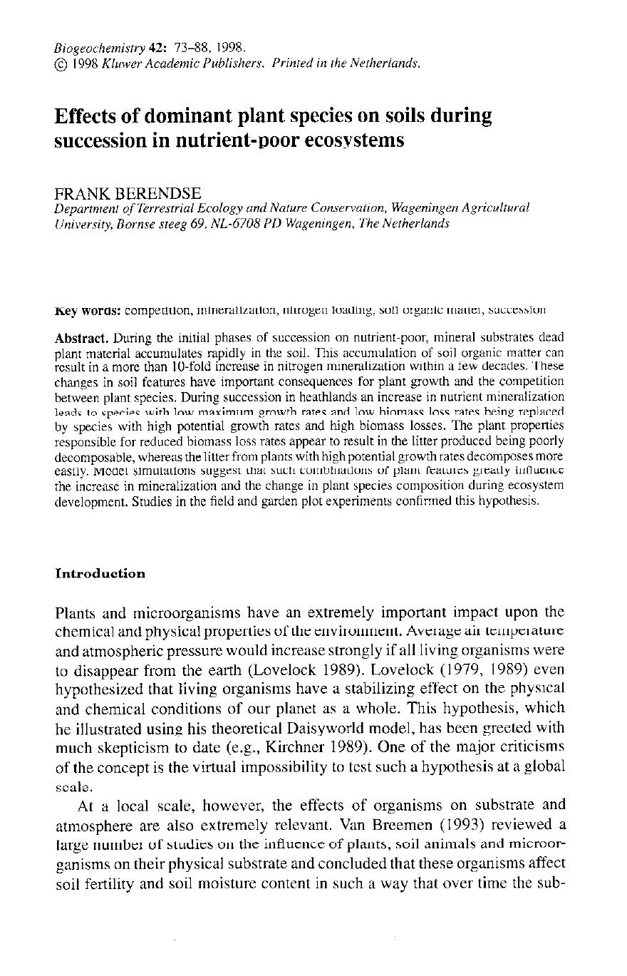 Effects of Dominant Plant Species on Soils during Succession in Nutrient-poor Ecosystems by Unknown