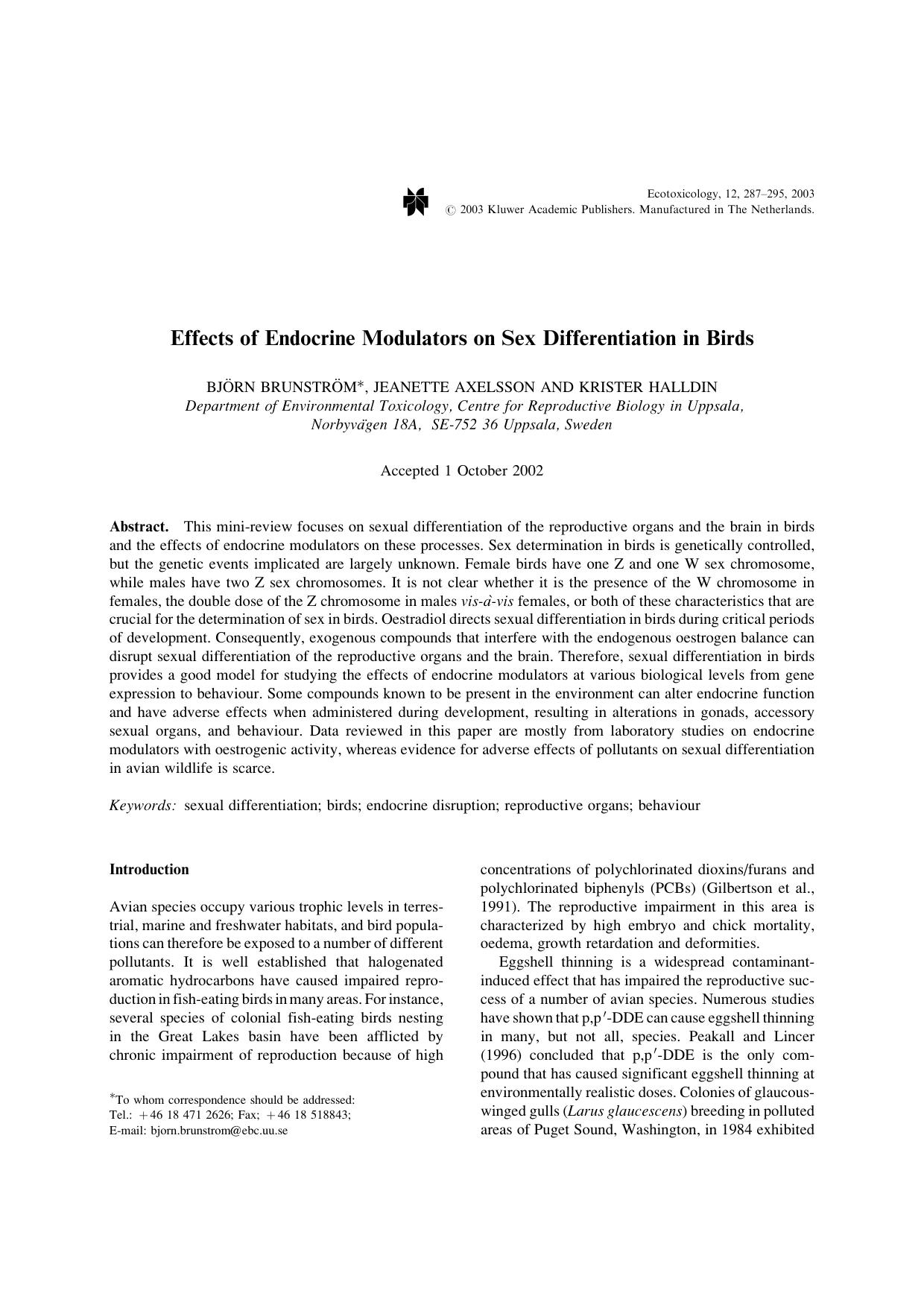 Effects of Endocrine Modulators on Sex Differentiation in Birds by Unknown