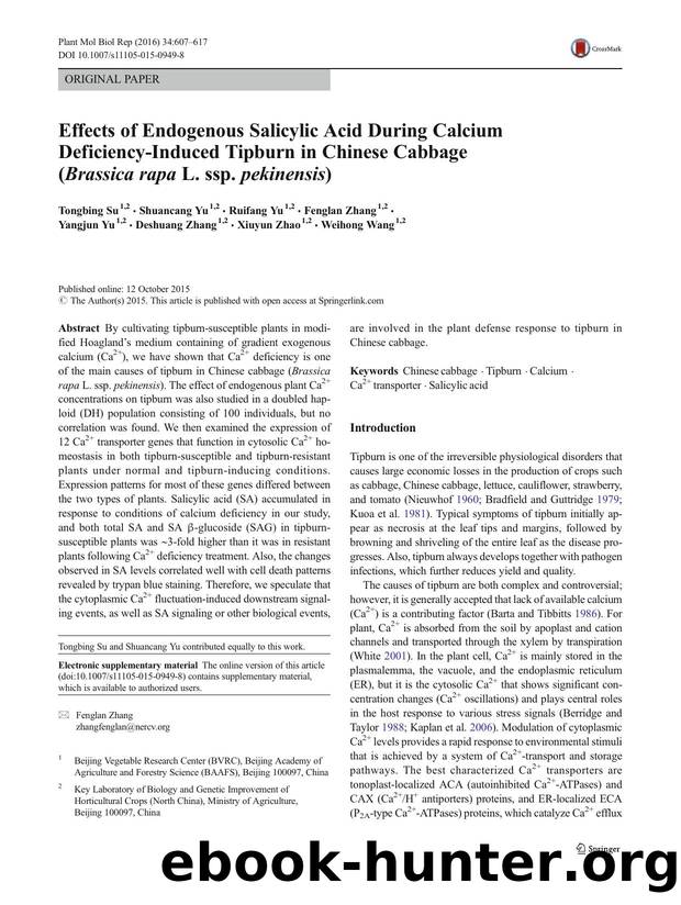 Effects of Endogenous Salicylic Acid During Calcium Deficiency-Induced Tipburn in Chinese Cabbage (Brassica rapa L. ssp. pekinensis) by unknow