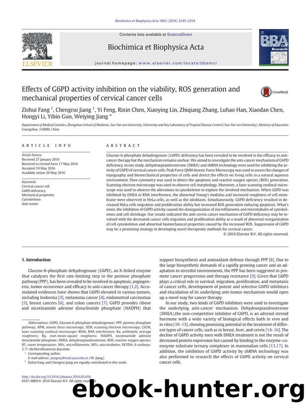 Effects of G6PD activity inhibition on the viability, ROS generation and mechanical properties of cervical cancer cells by unknow