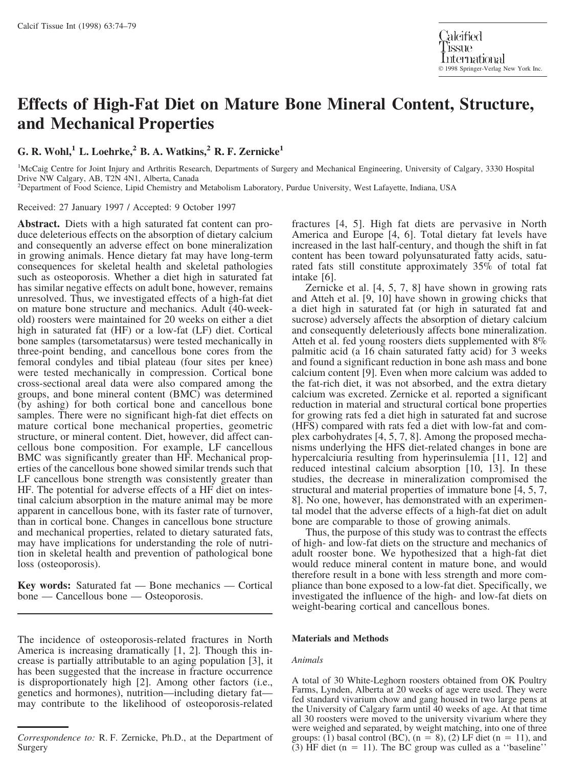 Effects of High-Fat Diet on Mature Bone Mineral Content, Structure, and Mechanical Properties by Wohl G. et al