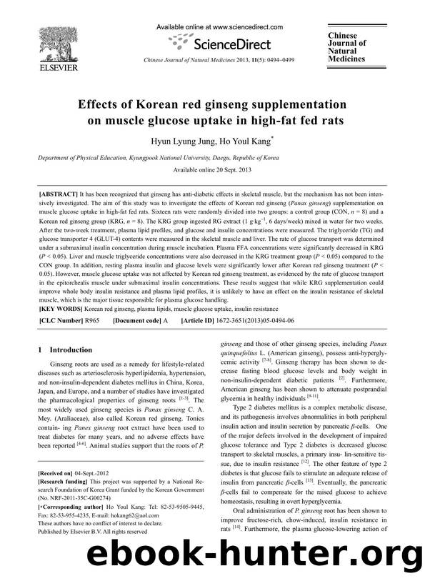 Effects of Korean red ginseng supplementation on muscle glucose uptake in high-fat fed rats by Hyun Lyung Jung & Ho Youl Kang