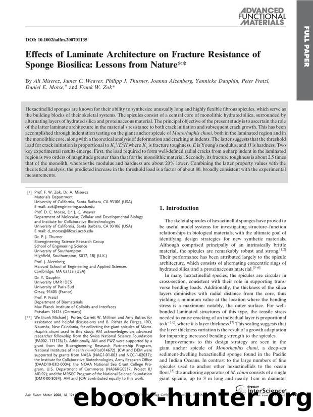 Effects of Laminate Architecture on Fracture Resistance of Sponge Biosilica: Lessons from Nature by Unknown