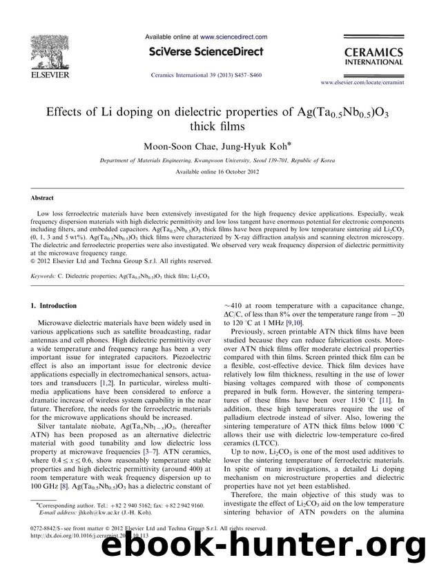 Effects of Li doping on dielectric properties of Ag(Ta0.5Nb0.5)O3 thick films by Moon-Soon Chae & Jung-Hyuk Koh