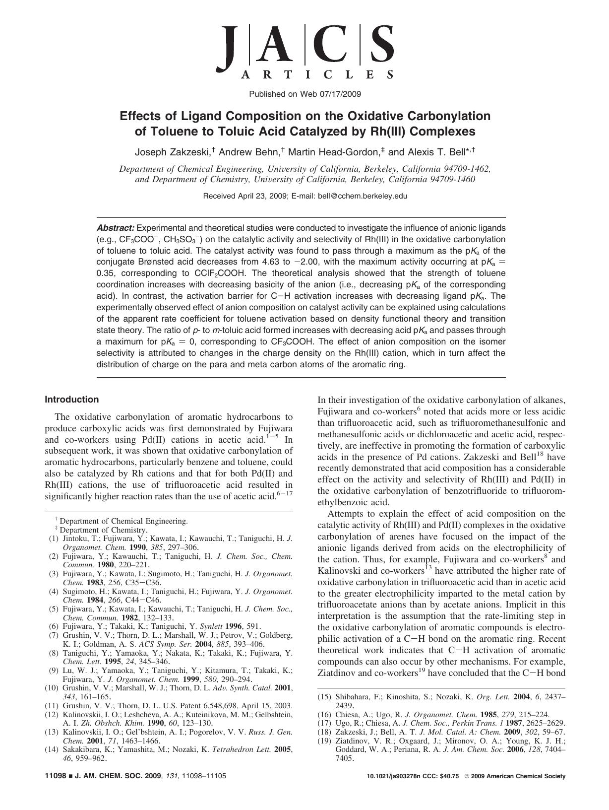 Effects of Ligand Composition on the Oxidative Carbonylation of Toluene to Toluic Acid Catalyzed by Rh(III) Complexes by unknow