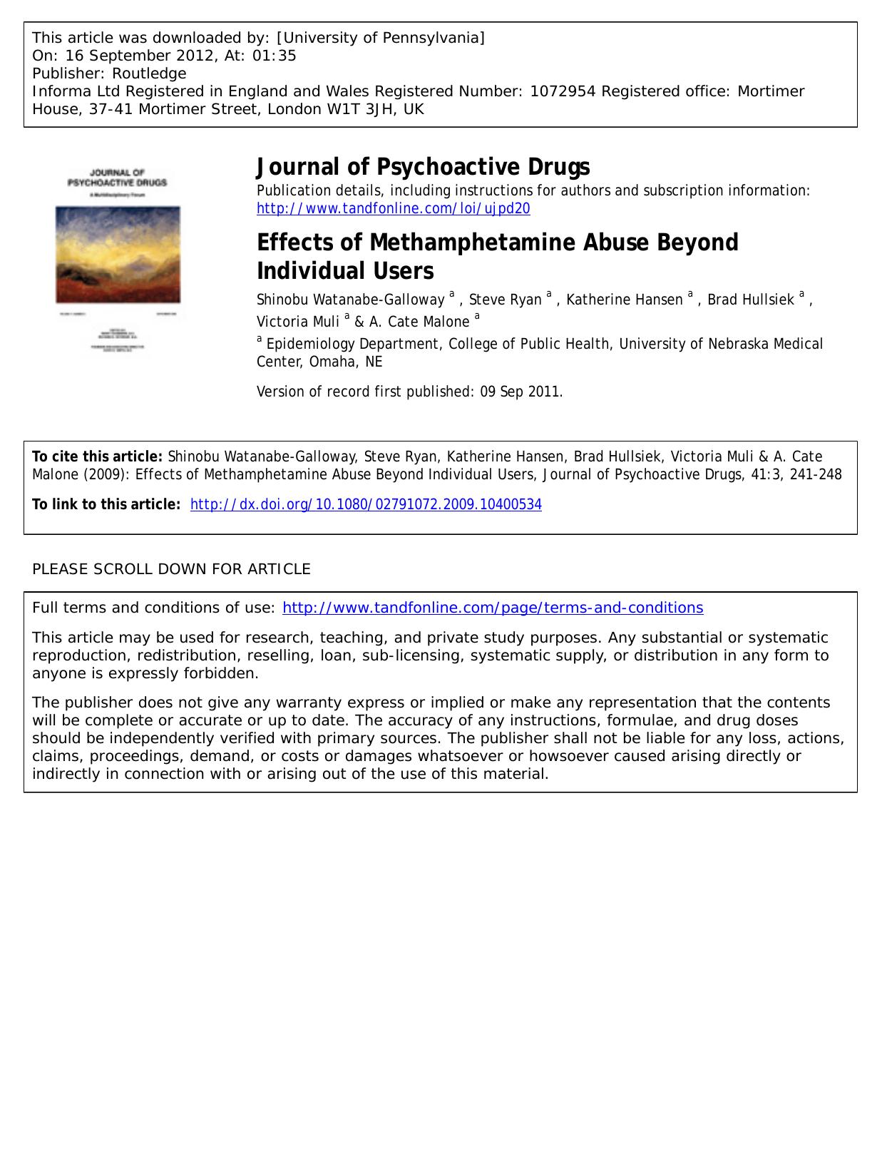 Effects of Methamphetamine Abuse Beyond Individual Users by unknow