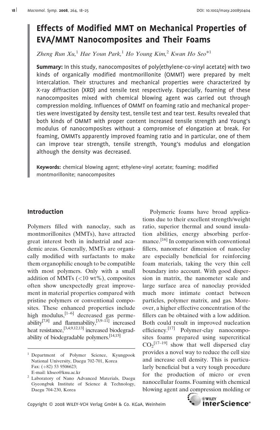 Effects of Modified MMT on Mechanical Properties of EVAMMT Nanocomposites and Their Foams by Unknown