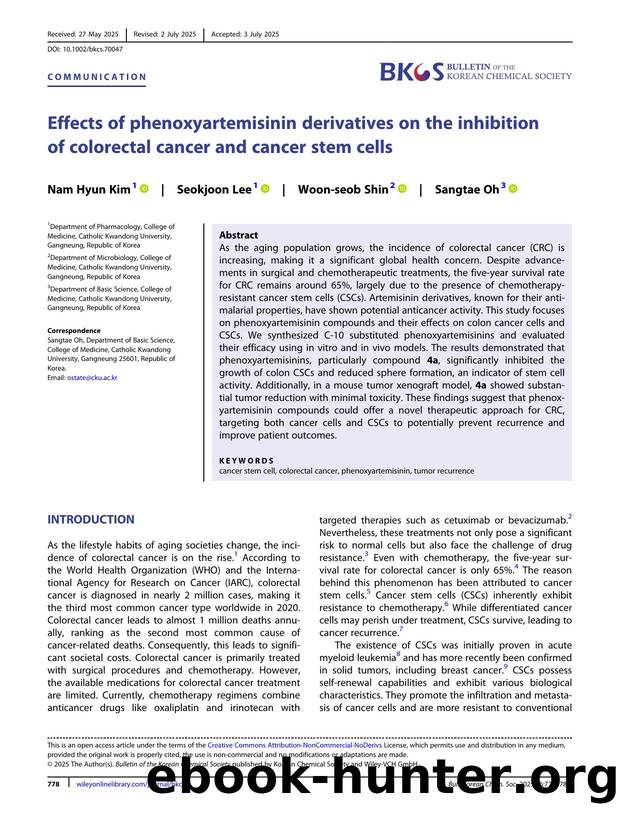 Effects of Phenoxyartemisinin Derivatives on the Inhibition of Colorectal Cancer and Cancer Stem Cells. by Unknown