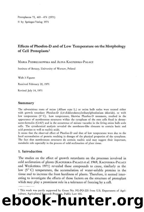 Effects of Phosfon-D and of low temperature on the morphology of cell protoplasts by Unknown