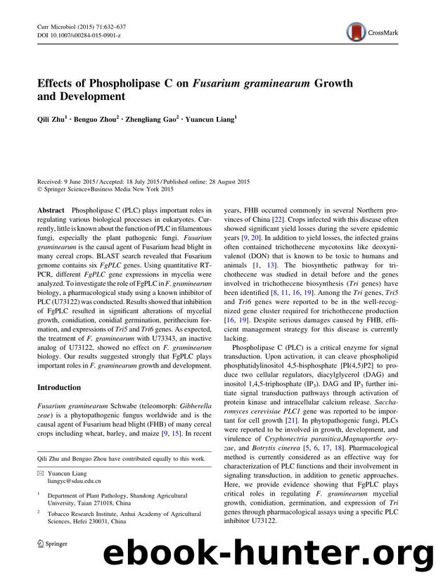 Effects of Phospholipase C on Fusarium graminearum Growth and Development by Qili Zhu & Benguo Zhou & Zhengliang Gao & Yuancun Liang