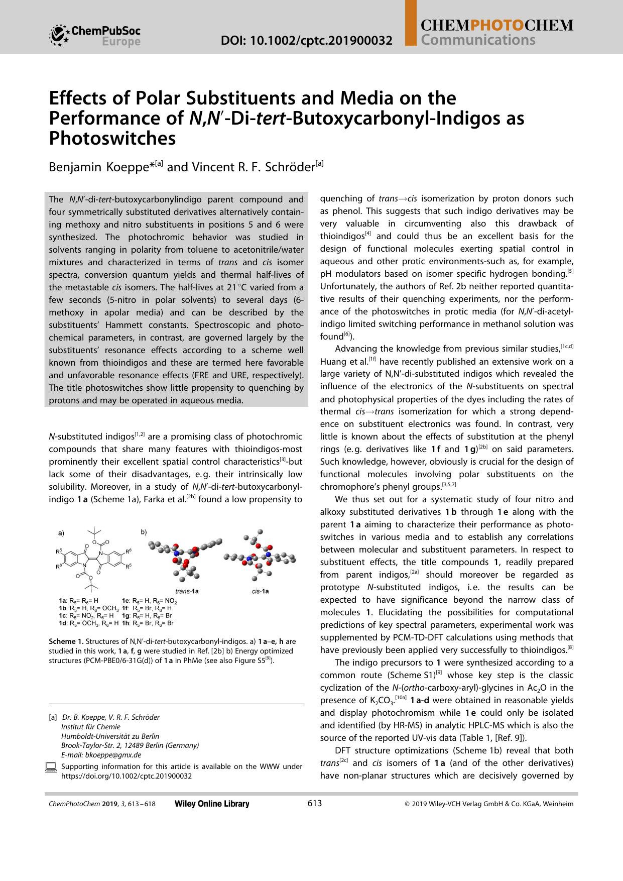 Effects of Polar Substituents and Media on the Performance of N,Nâ²âDiâtertâButoxycarbonylâIndigos as Photoswitches by Unknown
